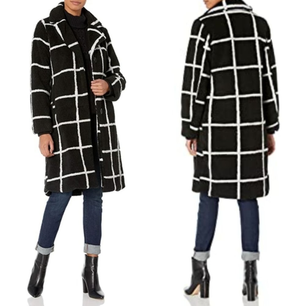 BNWT Jessica Simpson Collection Black & White Grid Sherpa Teddy Coat size Small